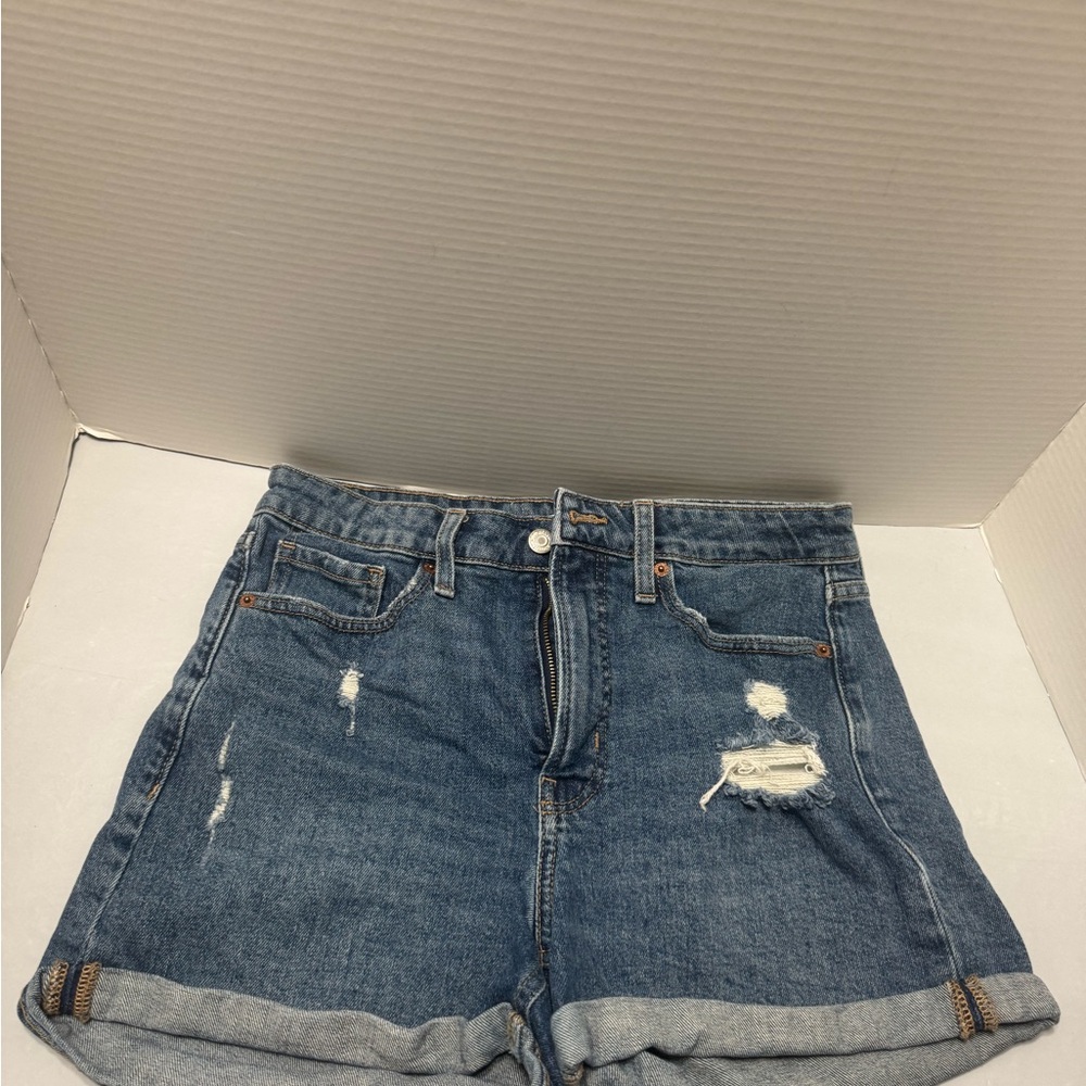 Old Navy Medium Blue Rolled Hem Distressed Denim Shorts
